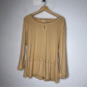 Keen Tan Brown Long Sleeve Cotton Ruffle Top XL Lagenlook Boho